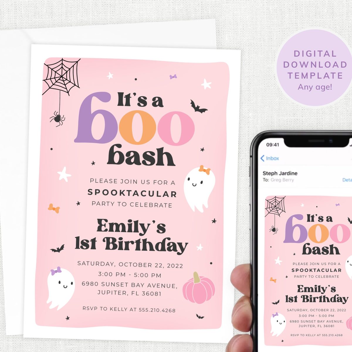 Boo Bash Halloween Birthday Invitation, Halloween Birthday Party Invite