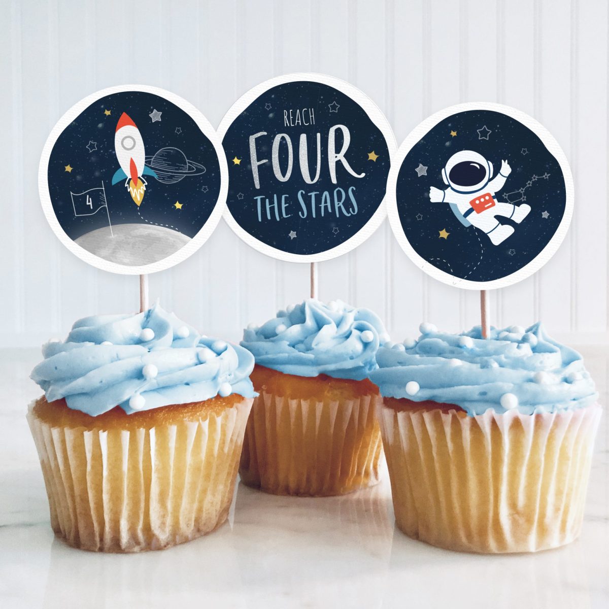 Reach Four the Stars - 4th Birthday Party Cupcake Toppers
