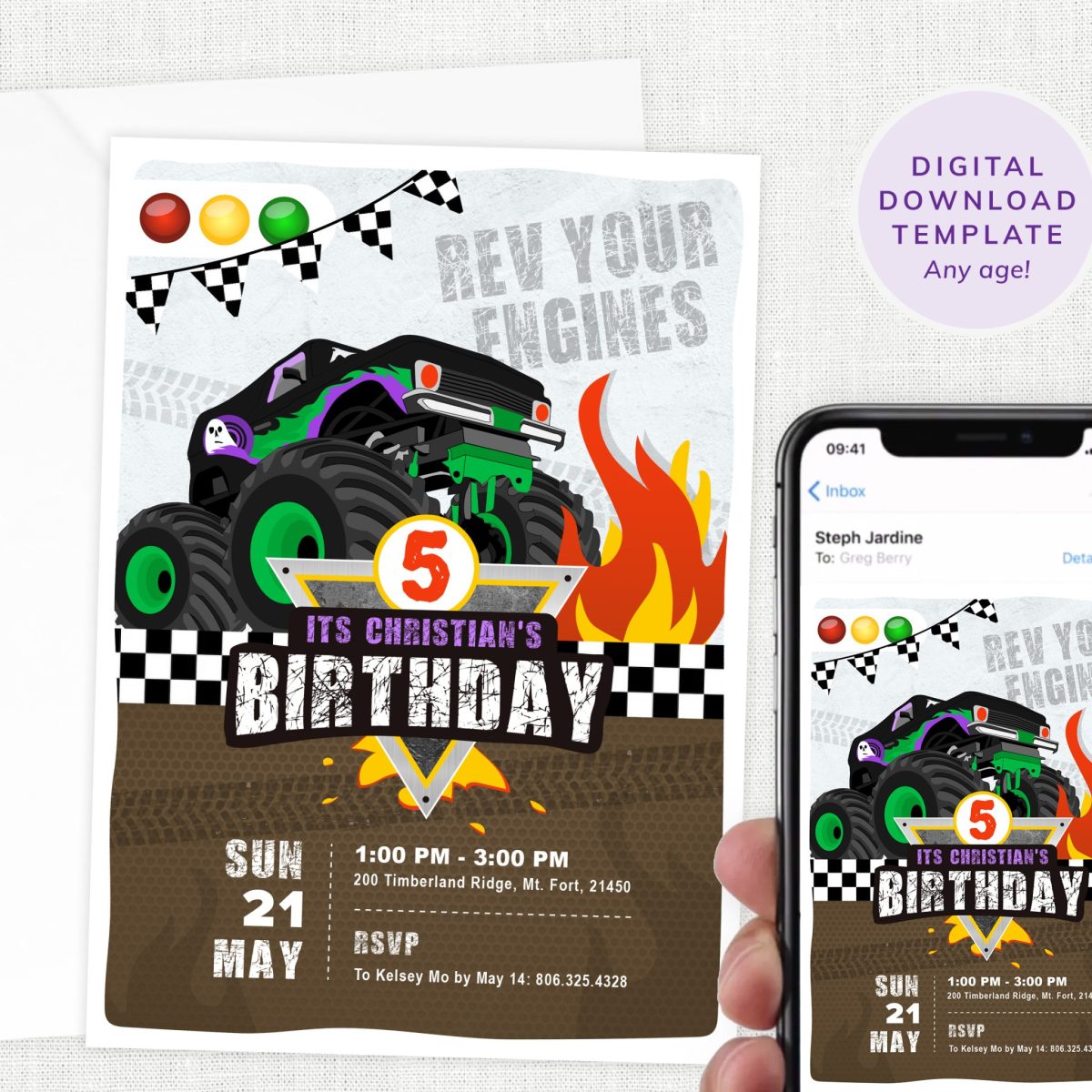 Monster Truck Birthday Party Invitation - Hot Wheels Dirt Trucks