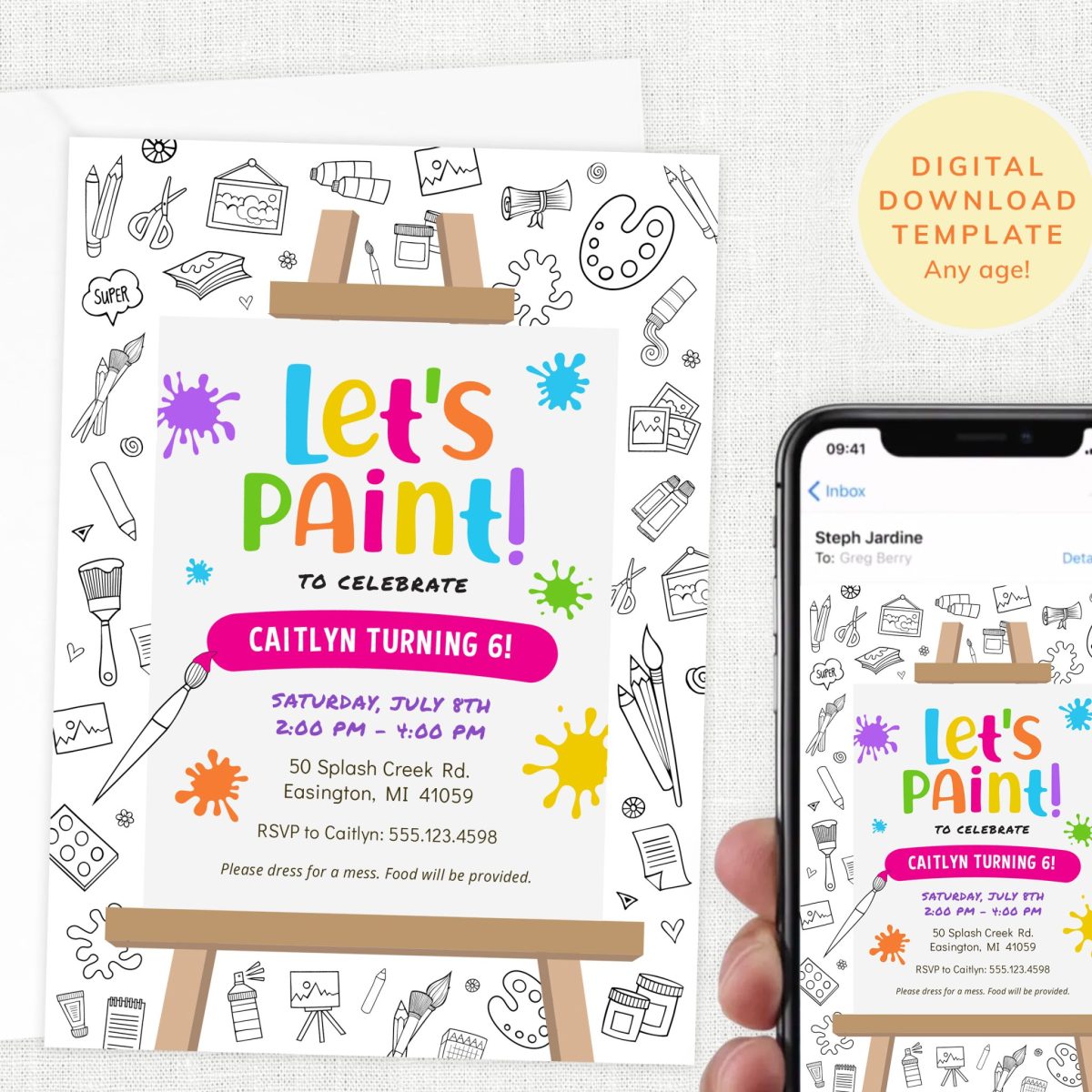 Painting Birthday Party Invitation, Art Birthday Invite, Digital Invite, Paint