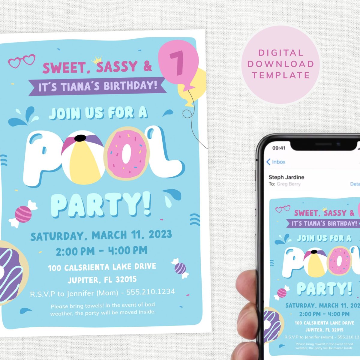 Pool Party Invitation, Kids Pool Party Invite