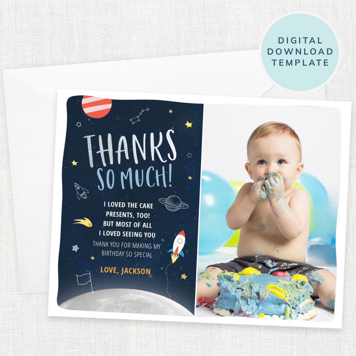 Space Party Photo Thank You Cards, Space Party Theme Thank You