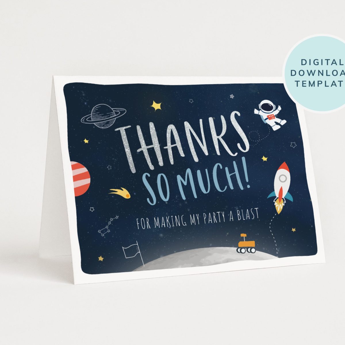 Space Party Thank You Card, Space Themed Thank You Card