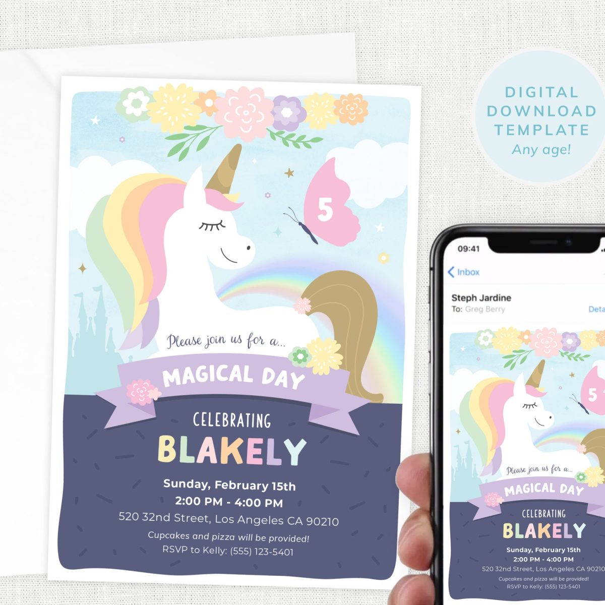 Unicorn Invitation, Unicorn Birthday Invite, Unicorn Girls Party
