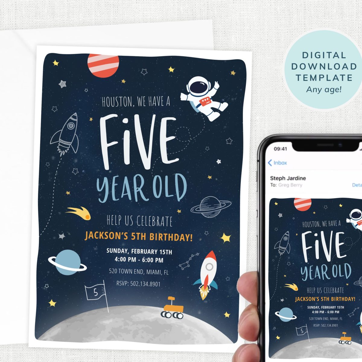 Houston, we have a - any age Space Birthday Invite, Space Party Invitation