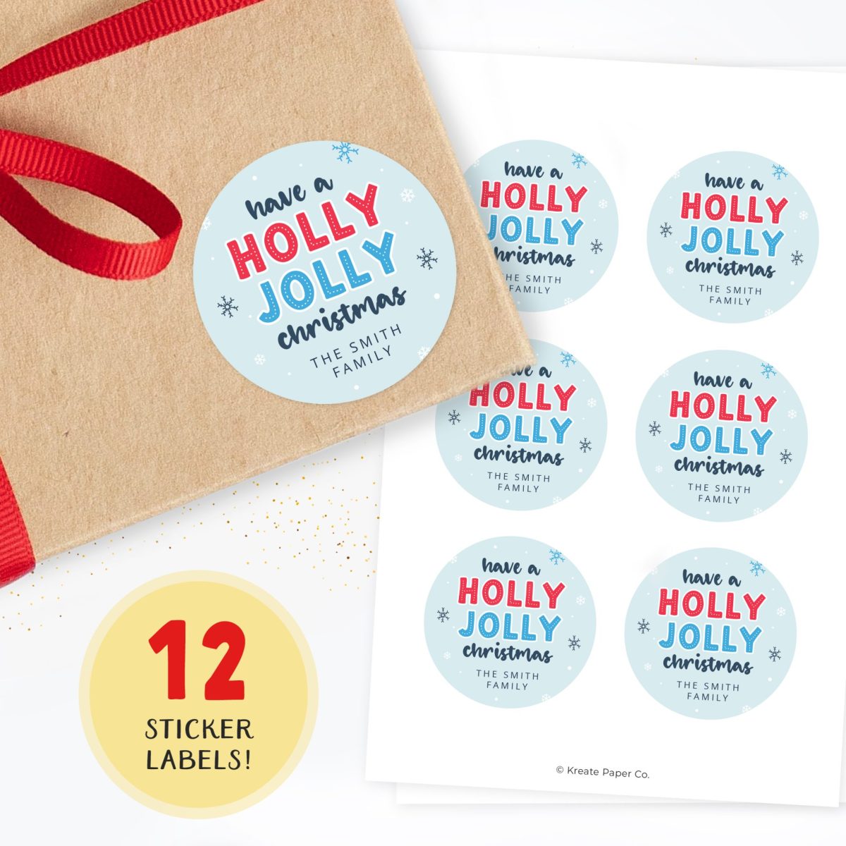 Personalized Christmas Labels, Family Christmas Stickers, Holly Jolly Christmas