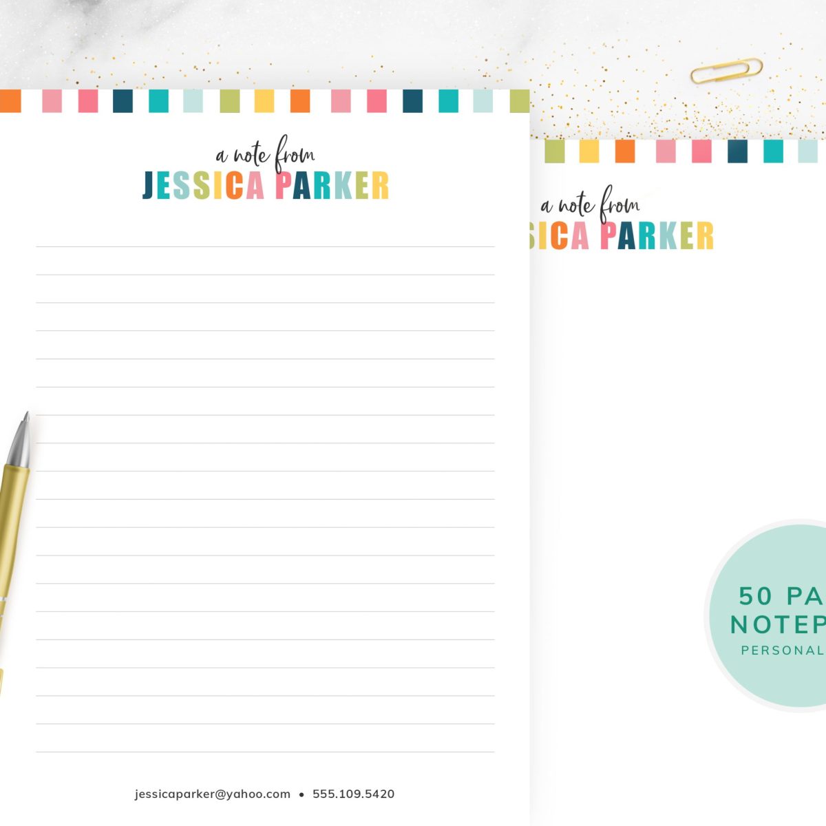 Multicolored Notepad, Personalized Stationery, Rainbow Notepad Set