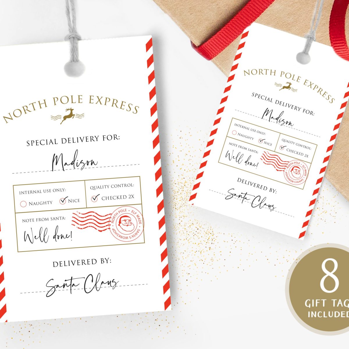 Santa Gift Tags, Authentic Santa Labels, Hanging Tags