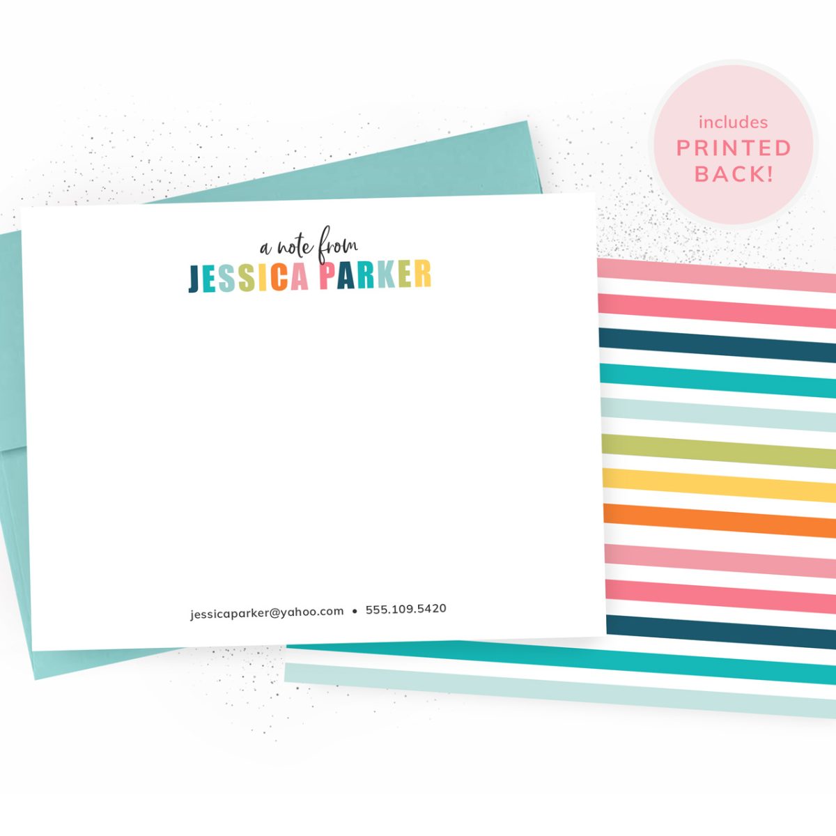 Multicolored Notecards, Personalized Stationery, Rainbow Note Cards with Contact Information