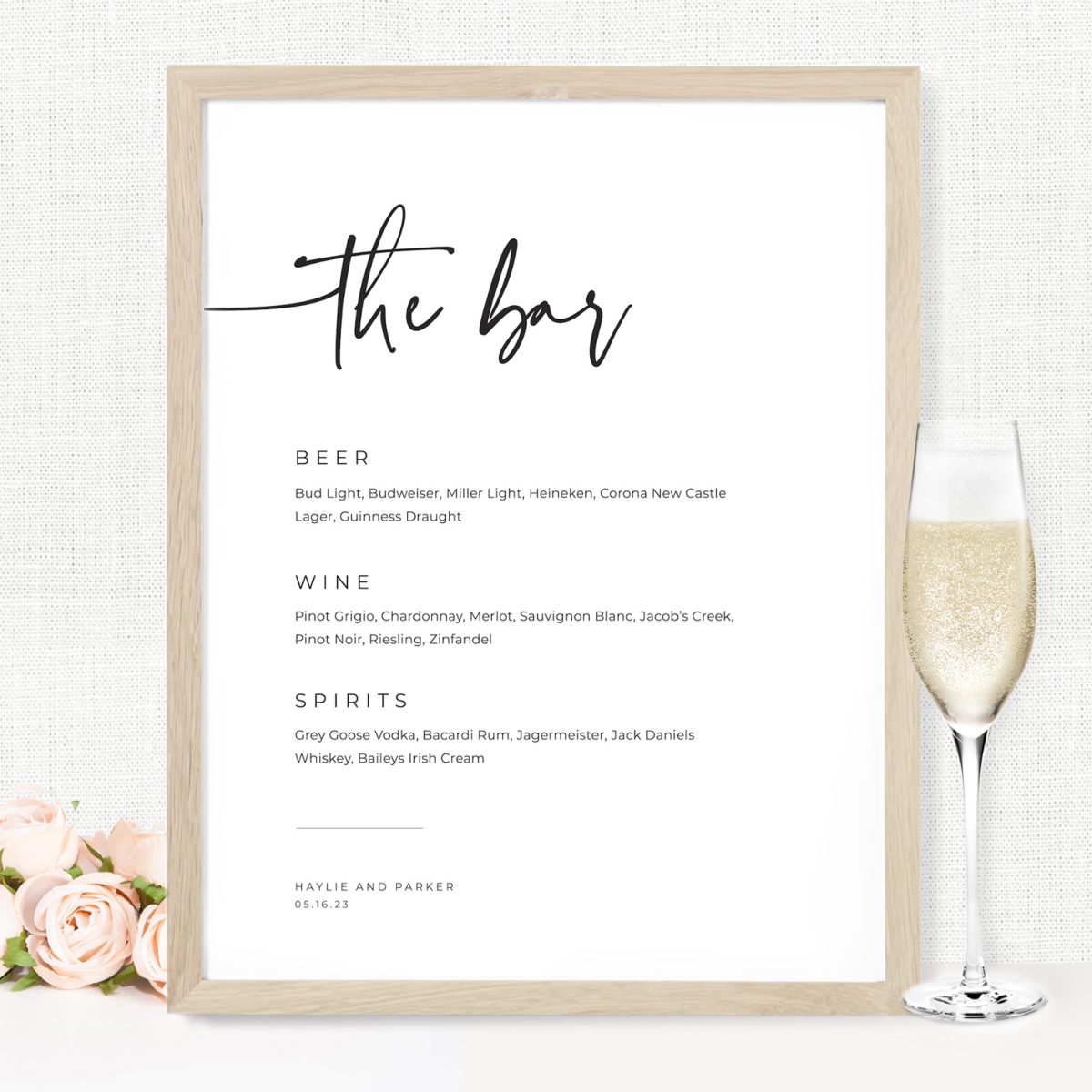 Bar Menu - Wedding Drinks Menu