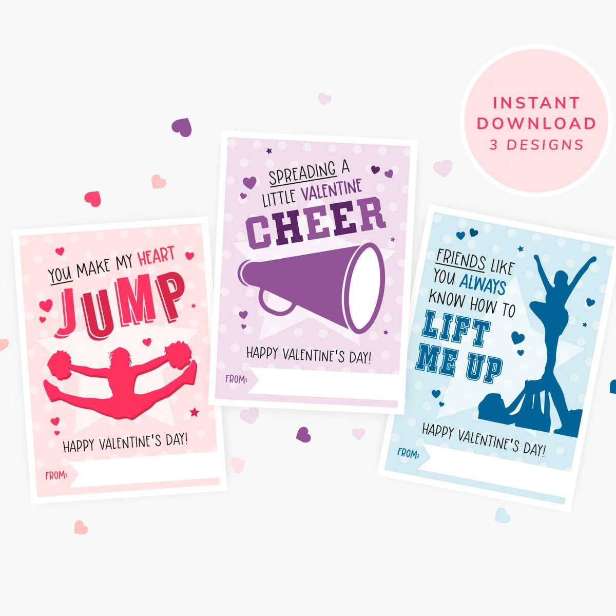 Cheer Valentines Cards, Printable Valentines Tags for Cheerleaders