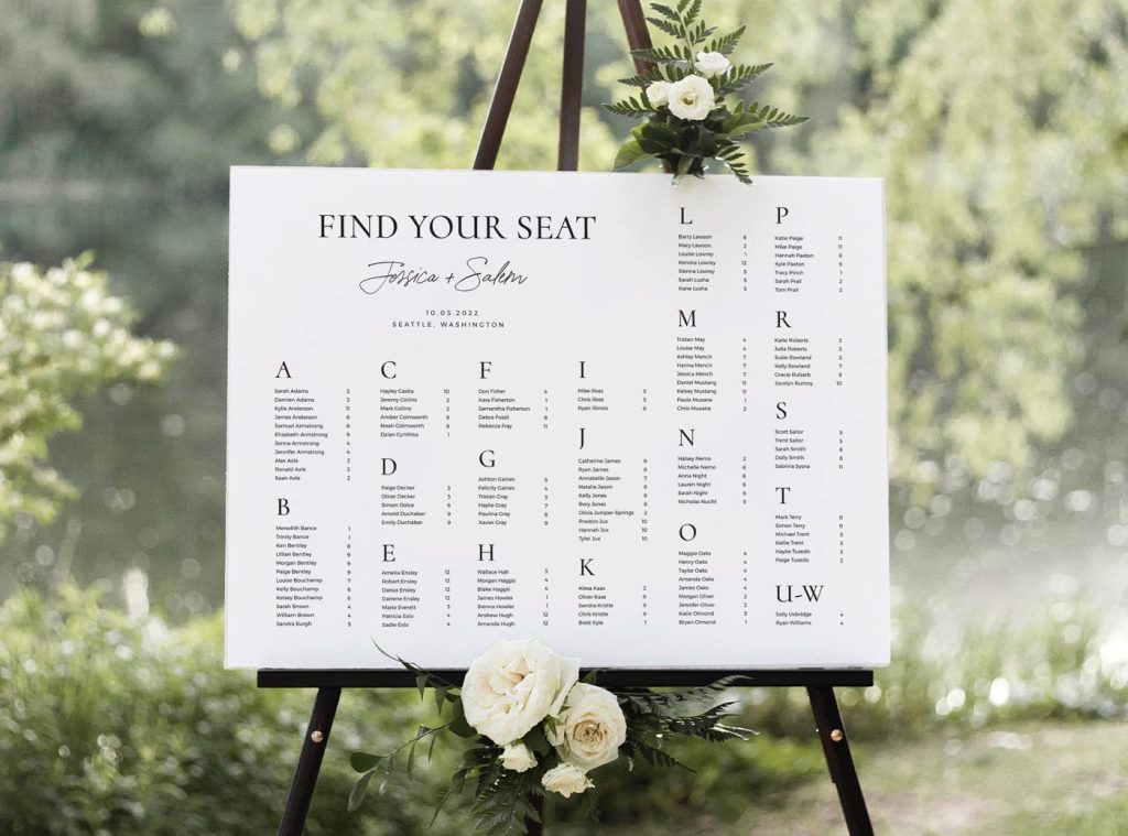 Wedding Seating Chart Digital File Template