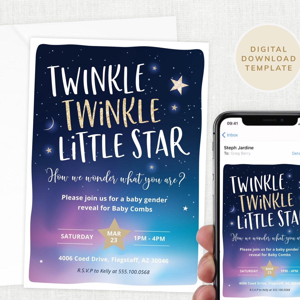 Twinkle Twinkle Little Star Baby Gender Reveal Invite