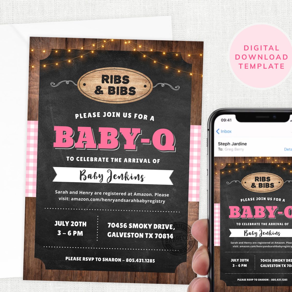 Baby-Q Girl Baby Shower Invite - Pink BBQ Baby Shower Invitation