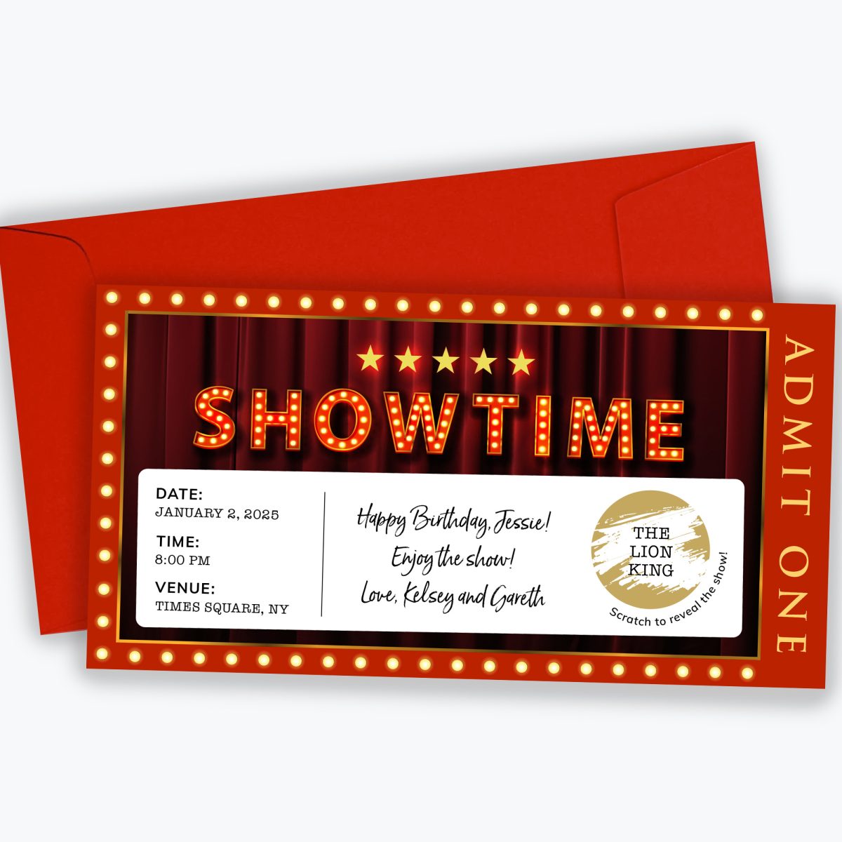 Surprise Theater Show Ticket Scratch-Off Voucher, Broadway Show Gift Voucher