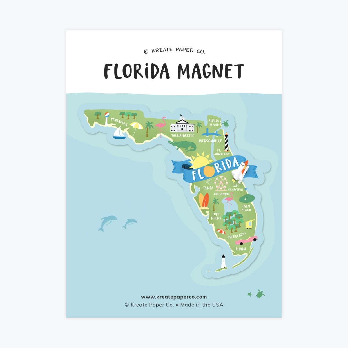 Florida Map Magnet, Illustrated State Map Sunshine State