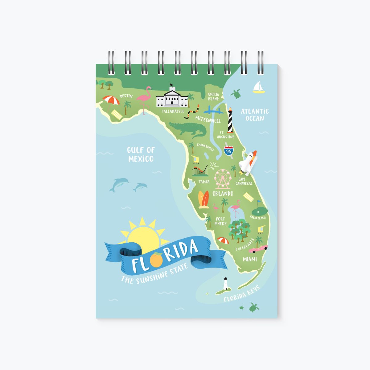 Florida Illustrated Notebook Spiral Bound, Florida Map Notebook