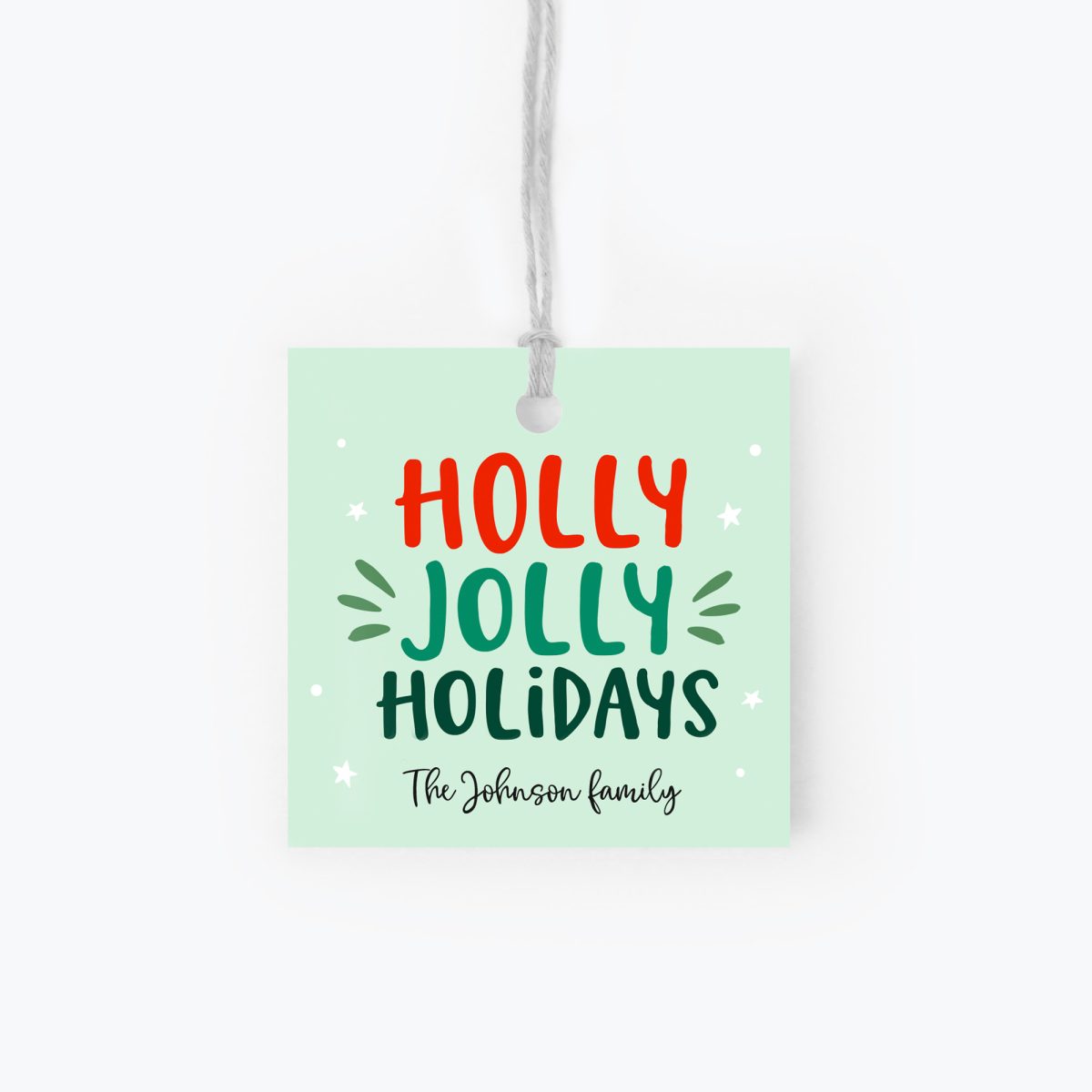 Holly Jolly Personalized Christmas Gift Tags, Holiday Hang Tags with Family Name