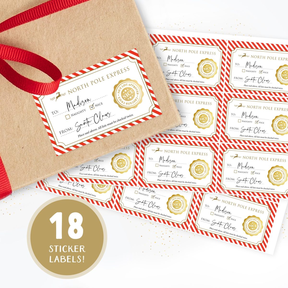 Santa Labels, From Santa Stickers, Original Santa Claus Labels