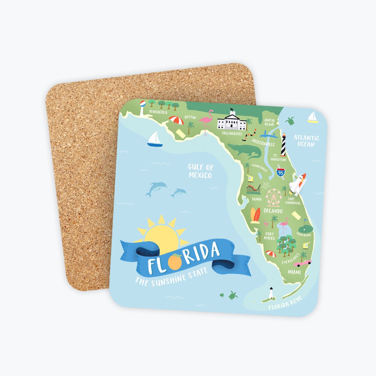 Florida Coasters with Cork Backing