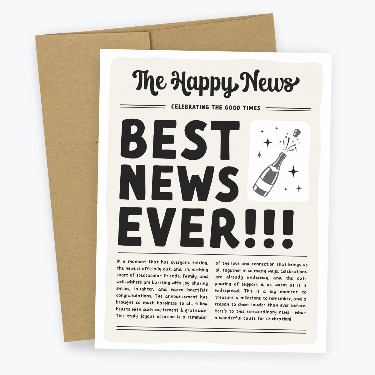 Best News Ever Newpaper Style Card perfect for Baby Showers, New Jobs, New Home, Graduation or to say congratulations