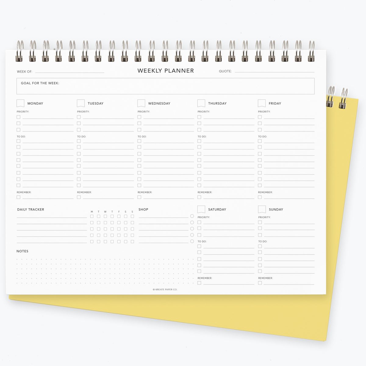 Weekly Planner Spiral Notebook, Deskpad, Weekly To Do List in a Spiral Bound Notepad Format