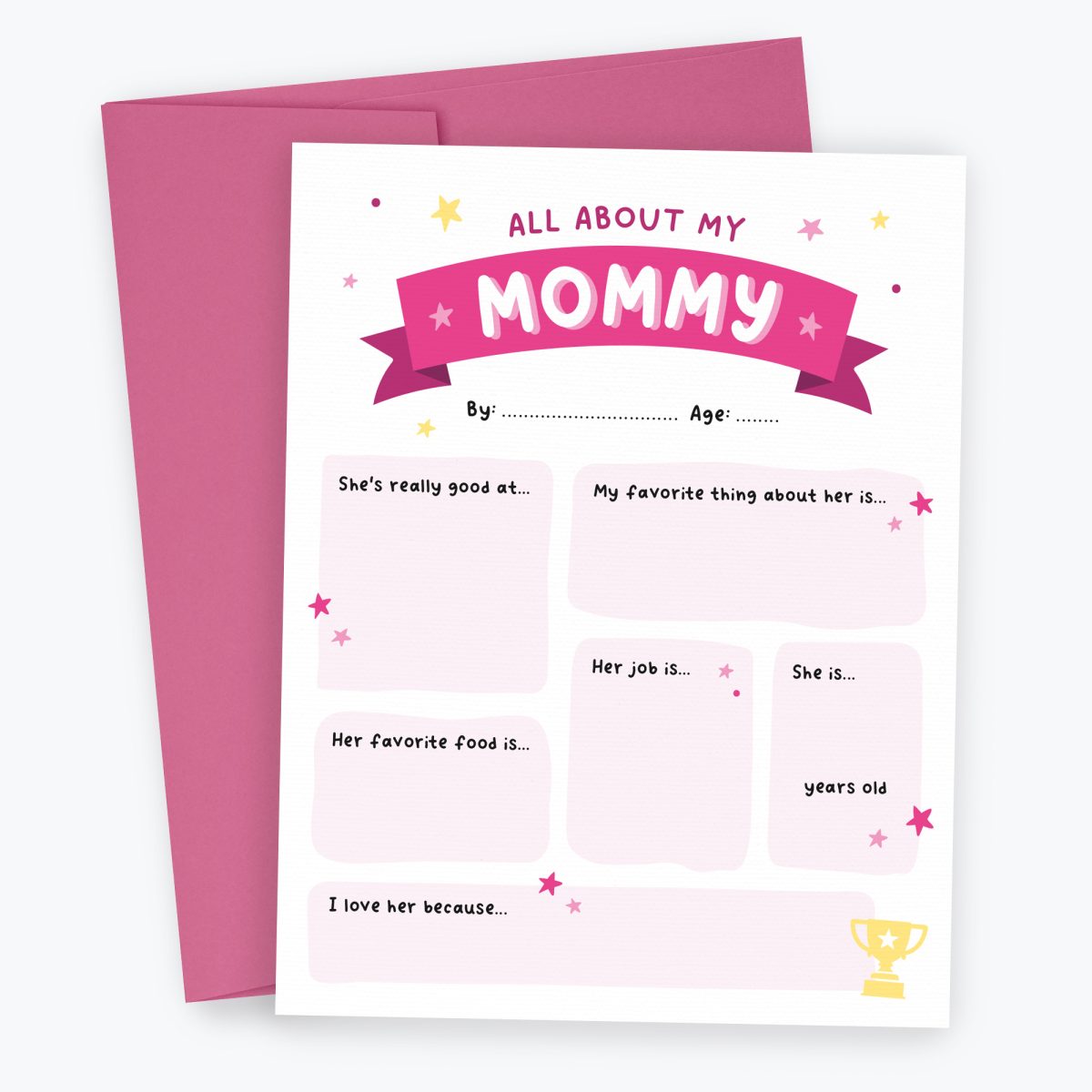 All About My Mommy - Interactive Card from the Kids. Also includes a pink envelope.