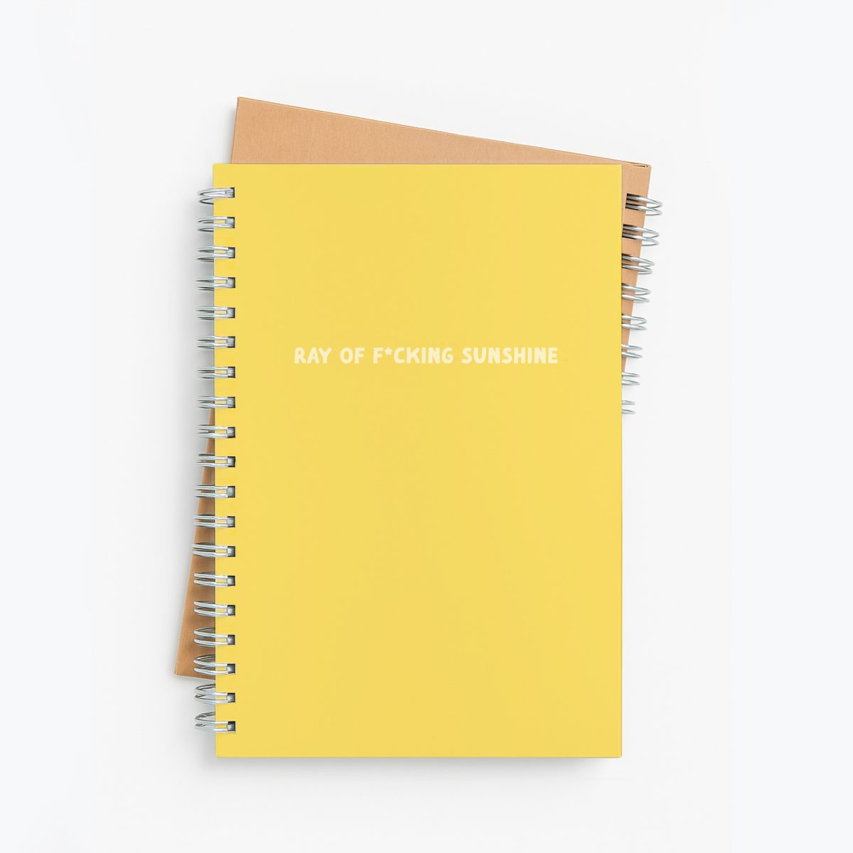 Yellow Notebook that reads 'Ray of Fucking Sunshine'