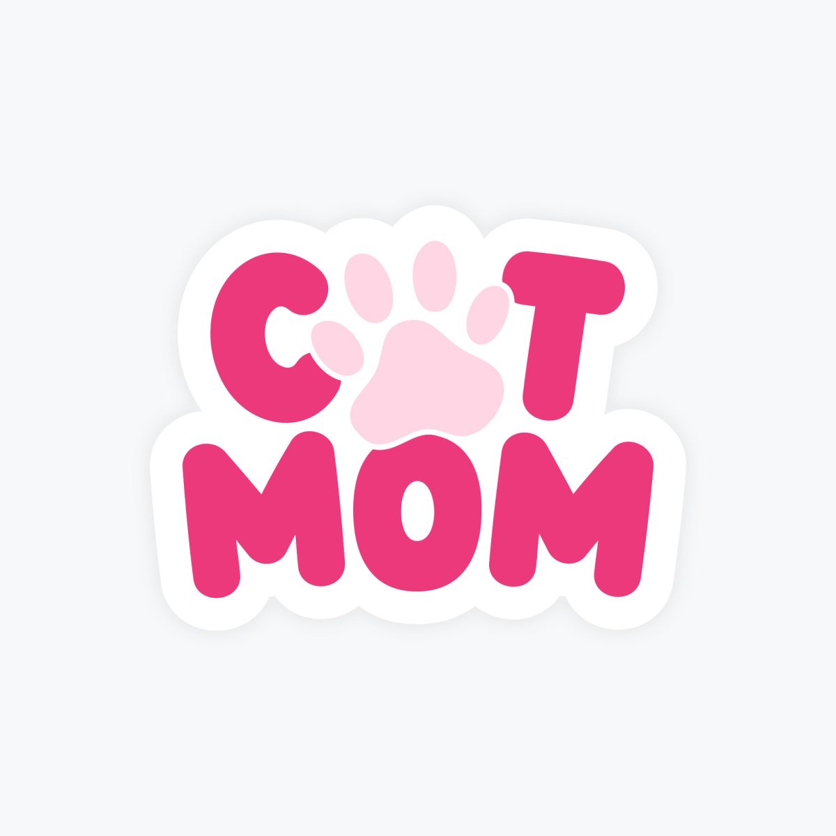 Cat Mom Sticker - Hot Pink with Paw Print, Cat Stickers