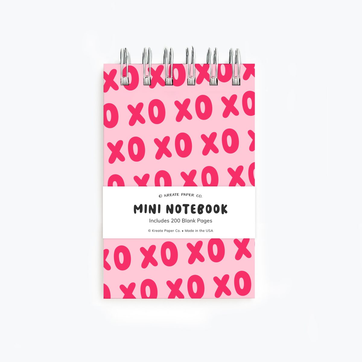 XO Spiral mini notebook in pink and red, hugs and kisses, pocket notepad