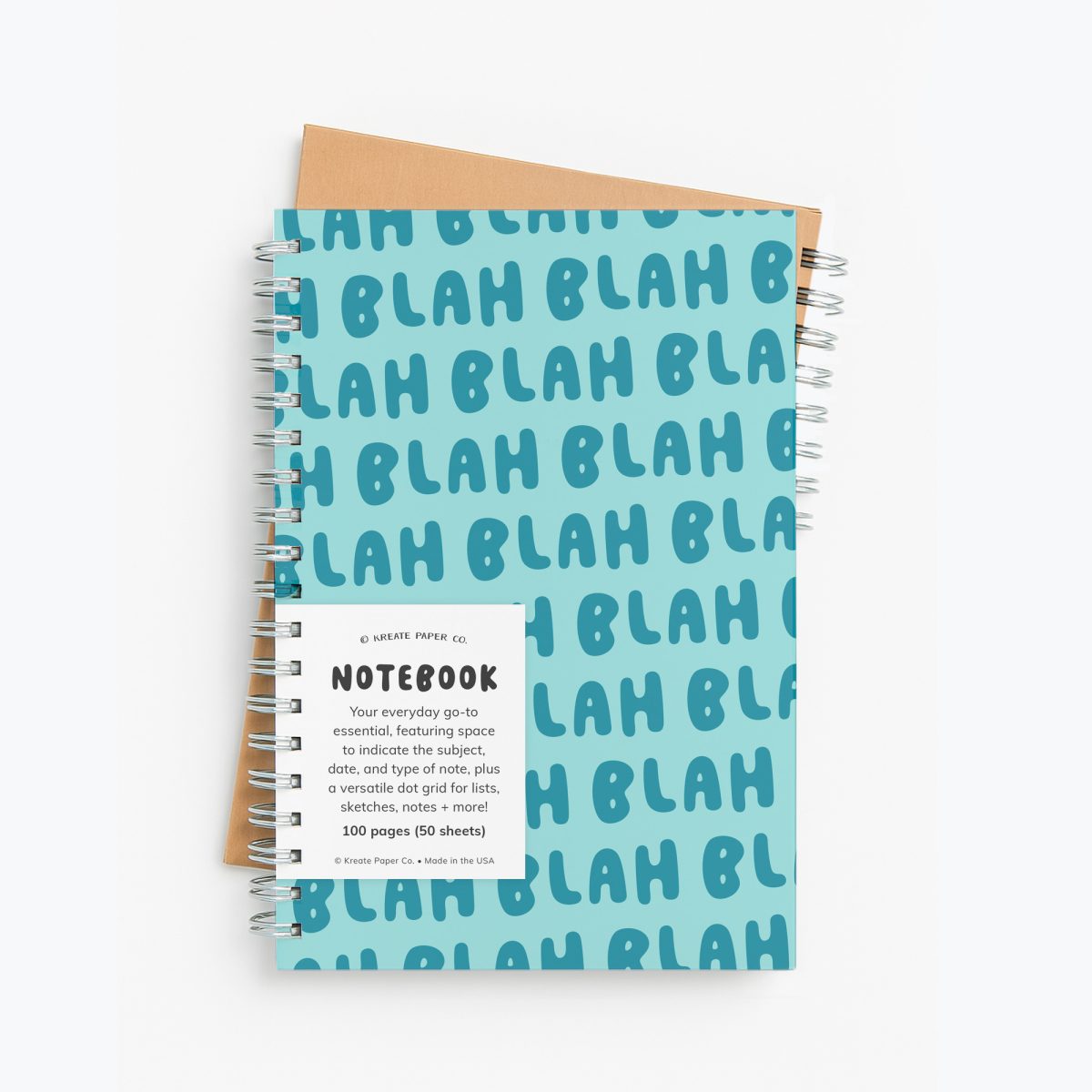 Blah Blah Blah Spiral Notebook - typography teal funny notebooks