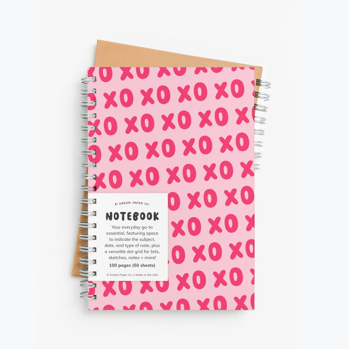 XO Notebook - Typography Spiral Bound Notebook in pink and red