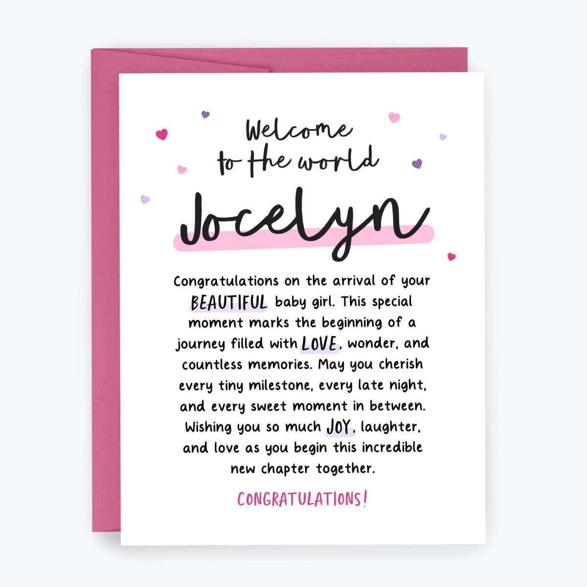 Personalized New Baby Girl Card